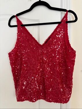 J CREW COLLECTION LADIES RED SEQUIN TANK TOP-S